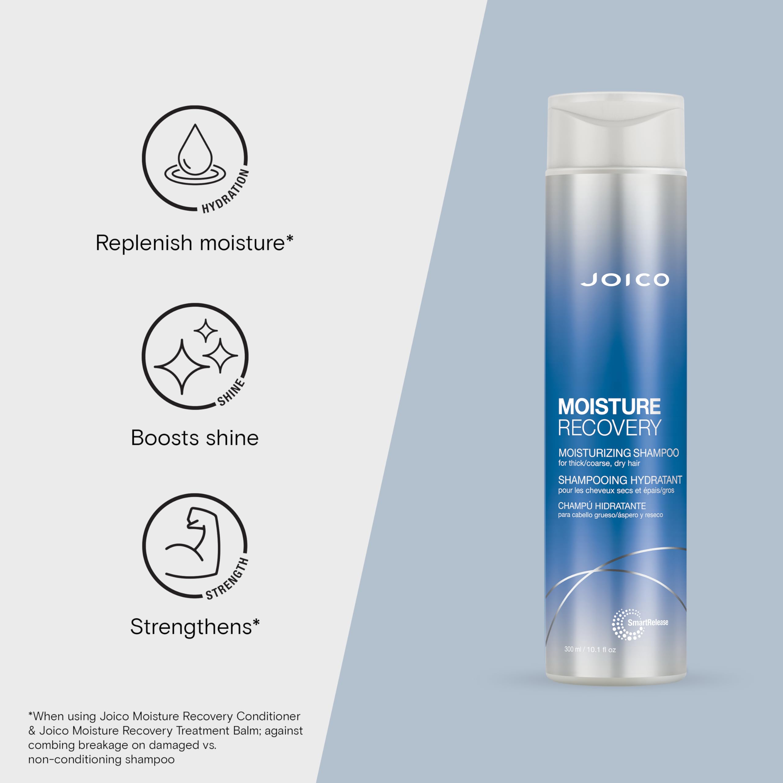 Joico Moisture Recovery Shampoo sea kelp provides nutrient-rich hydration.