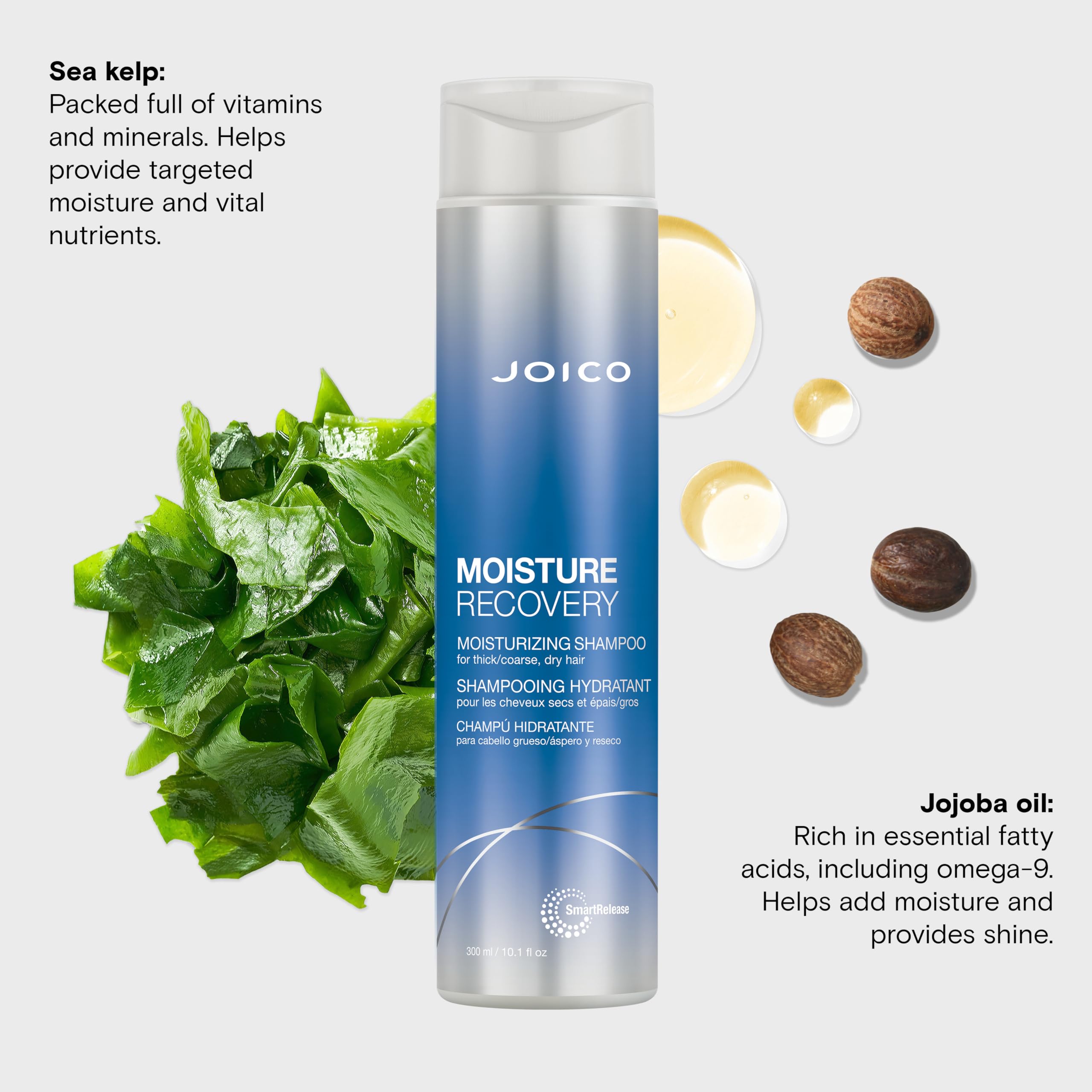 Joico Moisture Recovery Shampoo shea butter nourishes dry hair with softness.