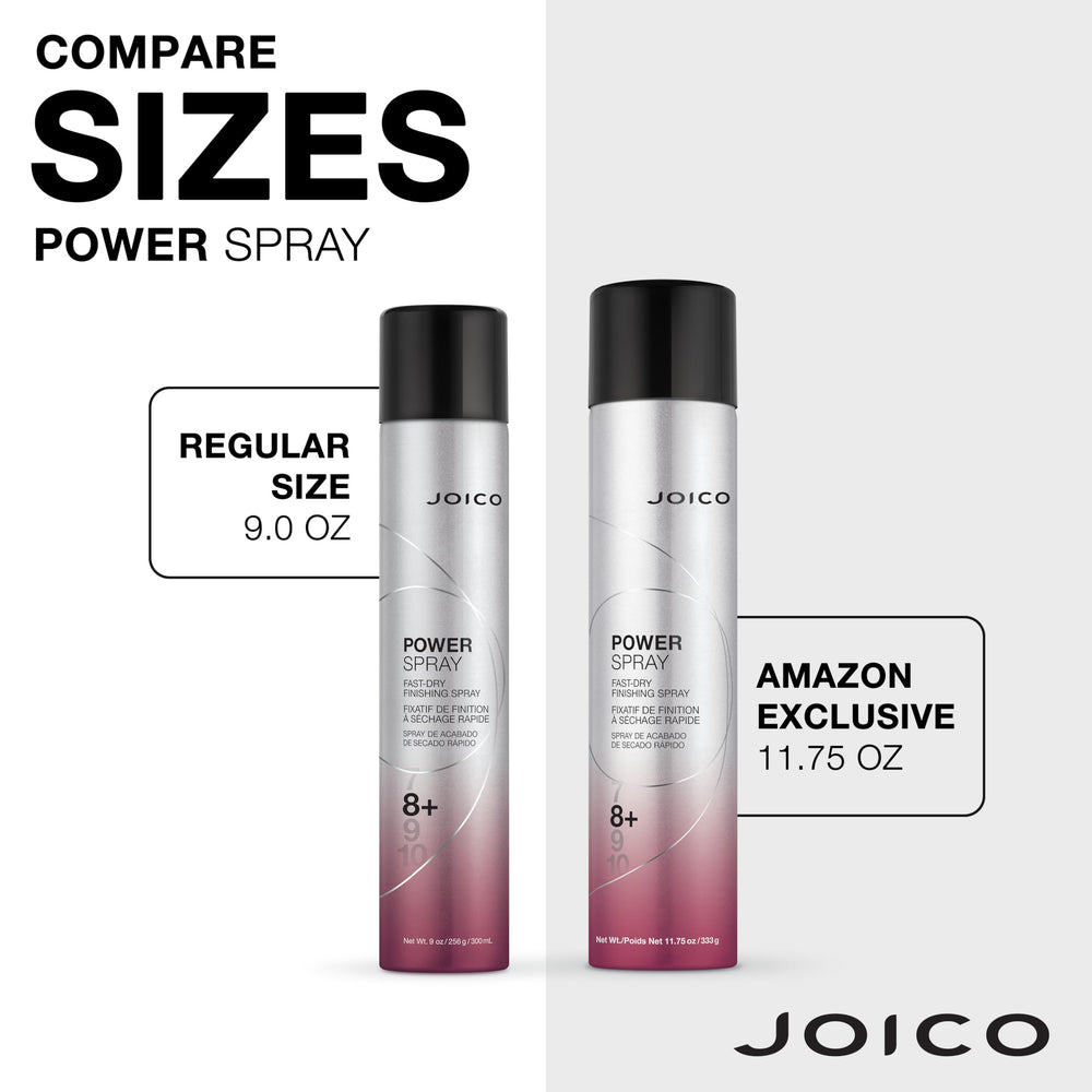 Joico Power Spray applied to hair delivering glossy shine and flexible hold.