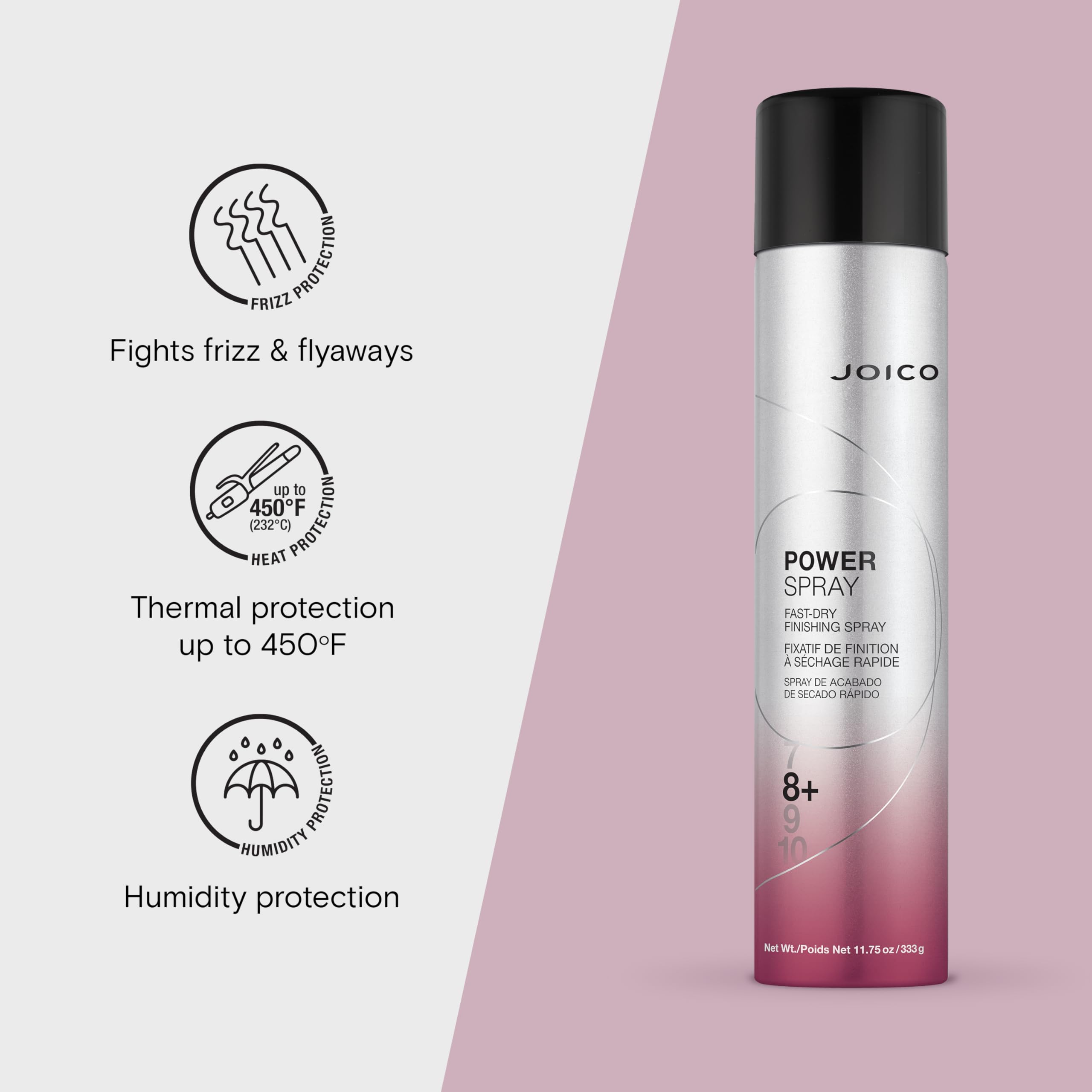 Joico Power Spray nozzle dispensing fine mist for heat protection.