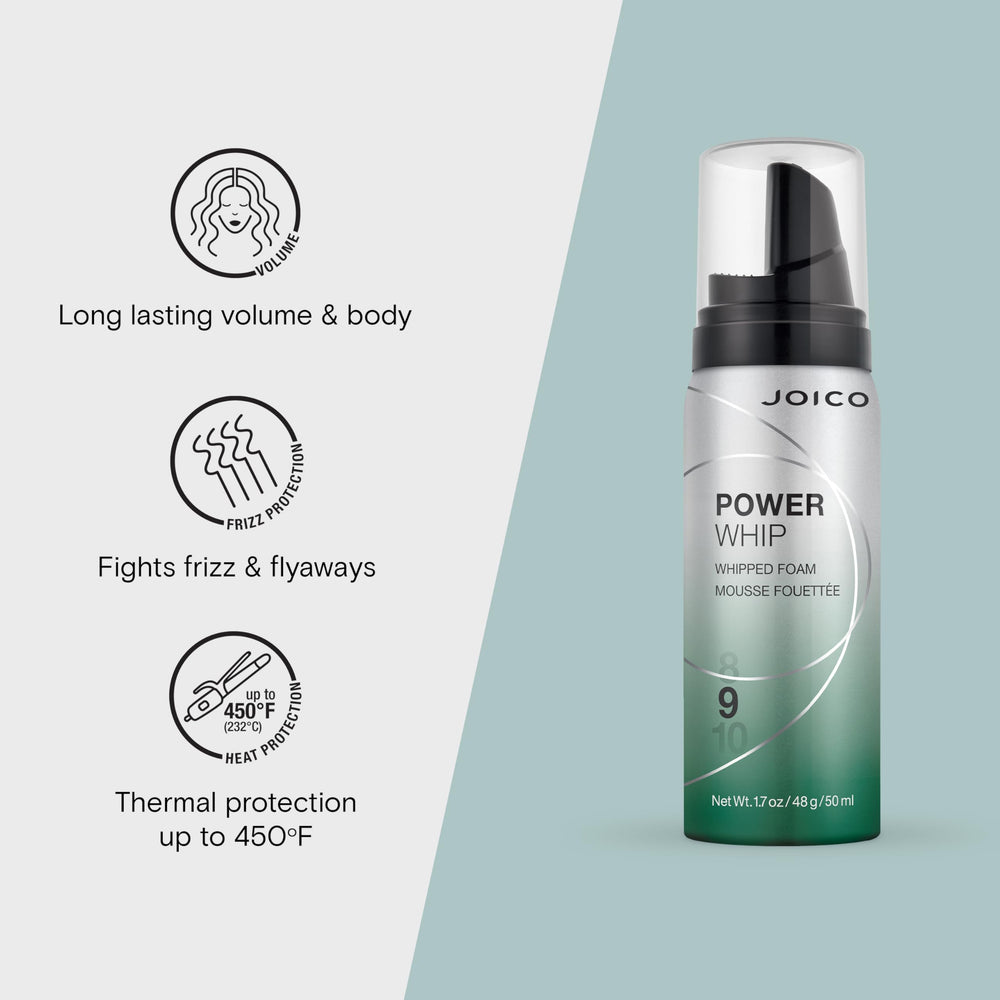Joico Power Whip controla el frizz y flyaways para un acabado pulido.