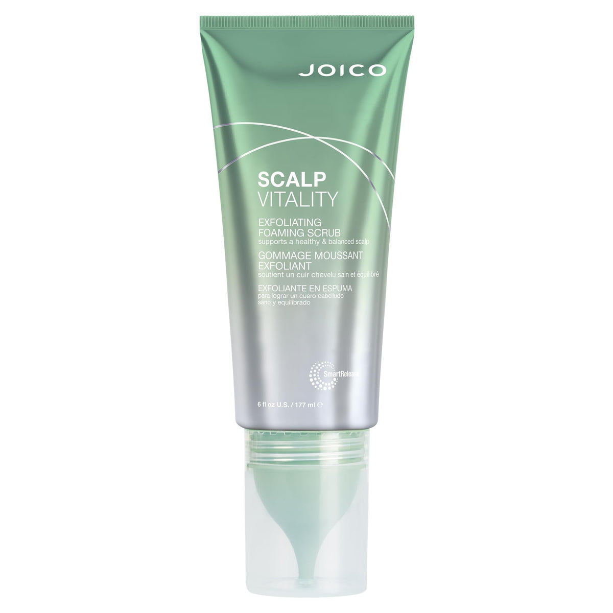 Joico Scalp Vitality exfoliating scrub bottle pump for easy application and cleansing.