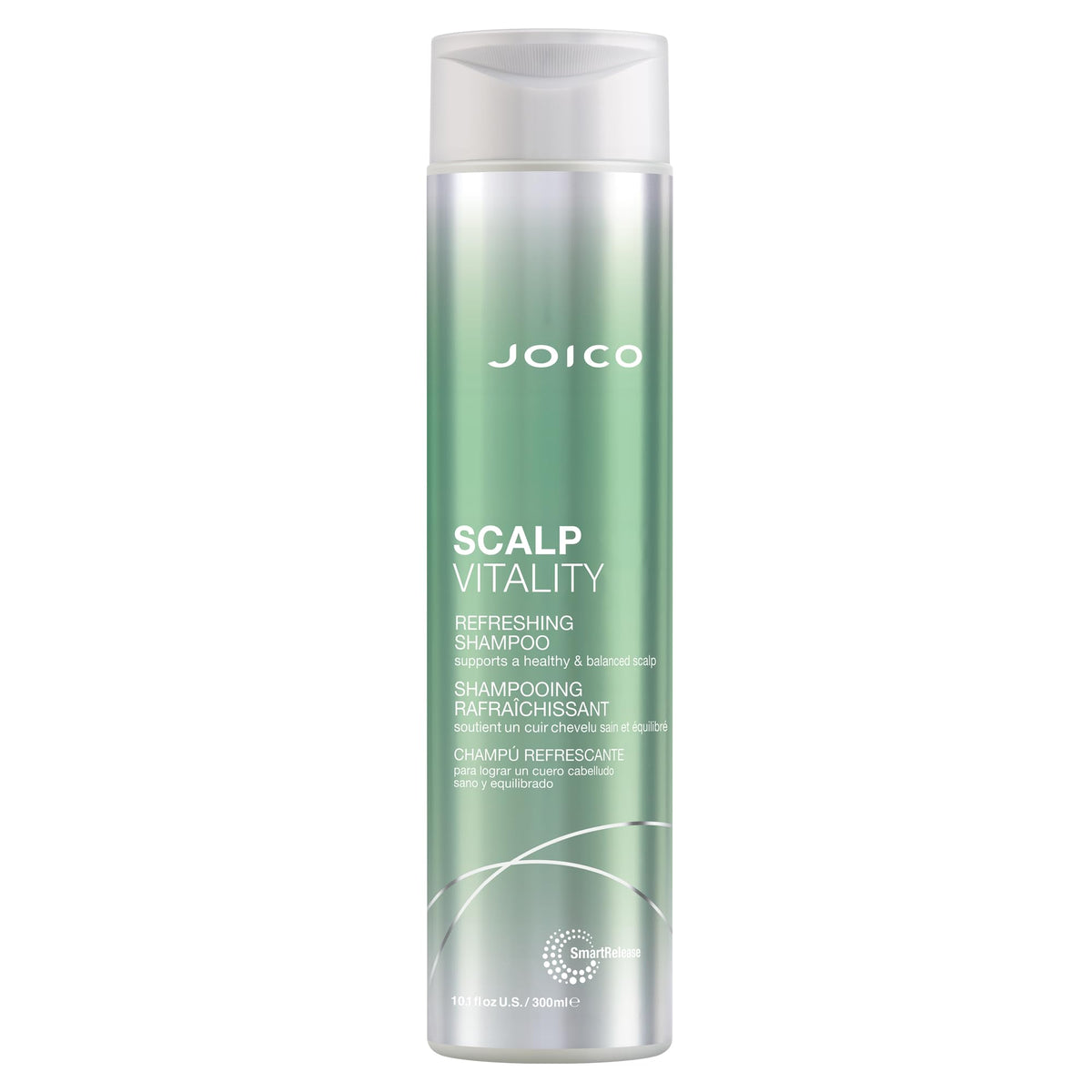 Joico Scalp Vitality Refreshing Shampoo bottle showing a refreshing formula for all scalp types