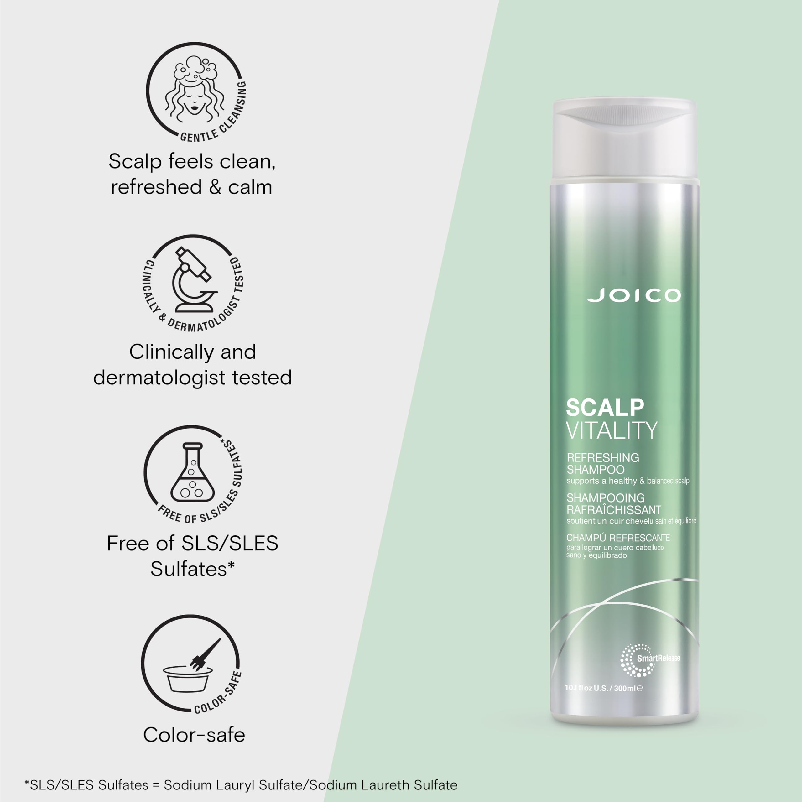 Joico Scalp Vitality bottle highlights rosehip oil detail for nourished, softer hair