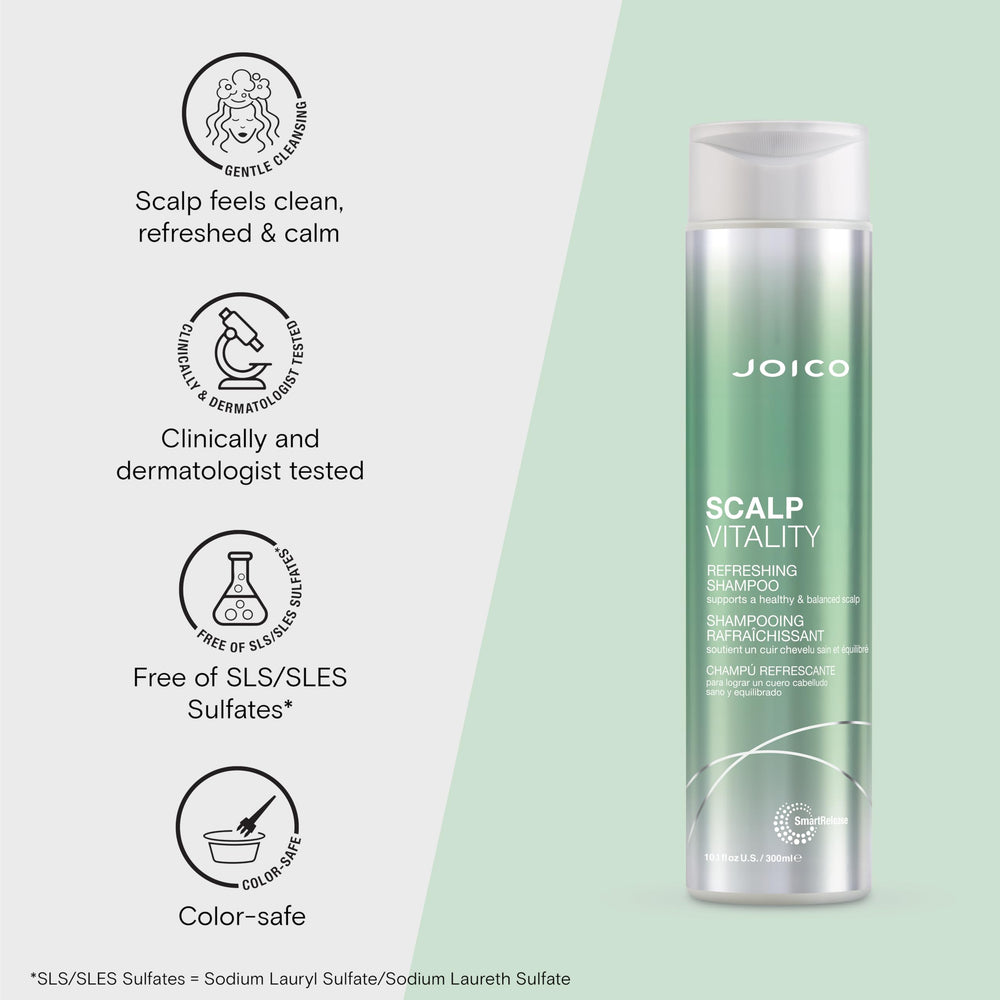Joico Scalp Vitality bottle highlights rosehip oil detail for nourished, softer hair