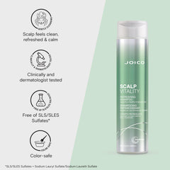 Joico Scalp Vitality bottle highlights rosehip oil detail for nourished, softer hair