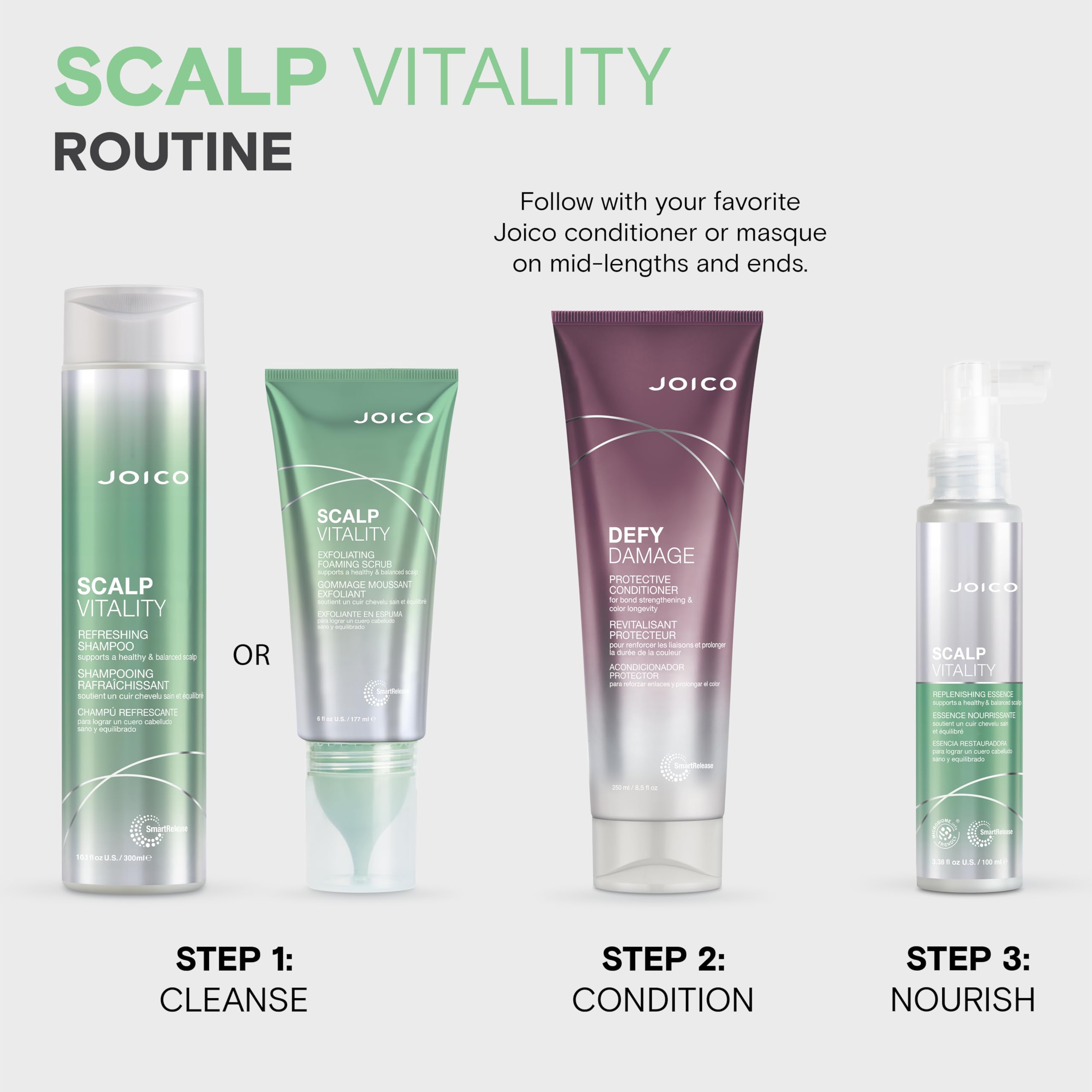 Joico Scalp Vitality applying scrub with a soothing scalp massage.