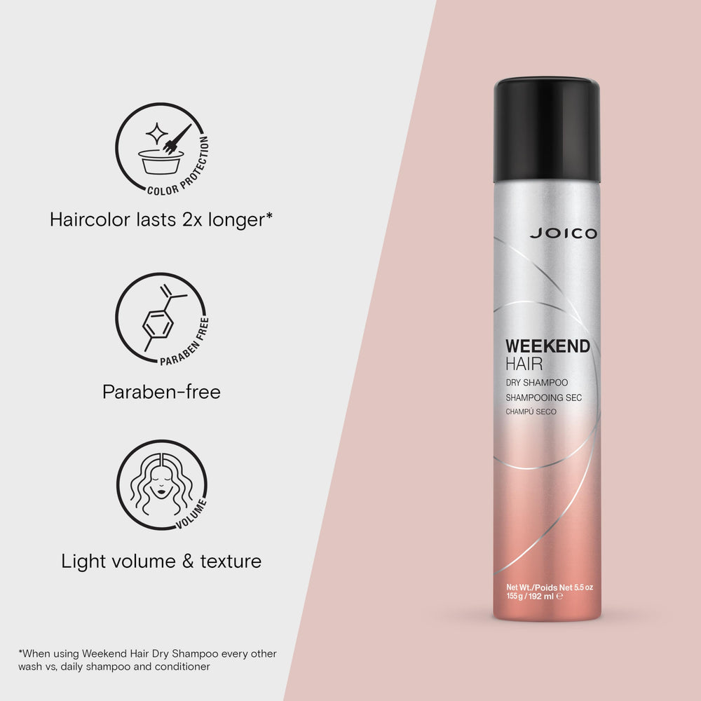 Joico Weekend Hair Dry Shampoo is color-safe for vibrant color between washes.