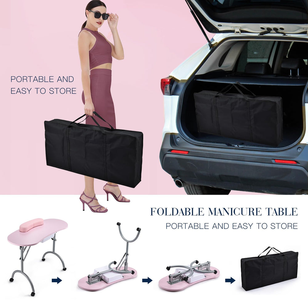 Joligrace collapsible workstation saves space for on-site beauty services.