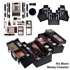Joligrace makeup train case bottom compartment with dividers fits larger items securely.