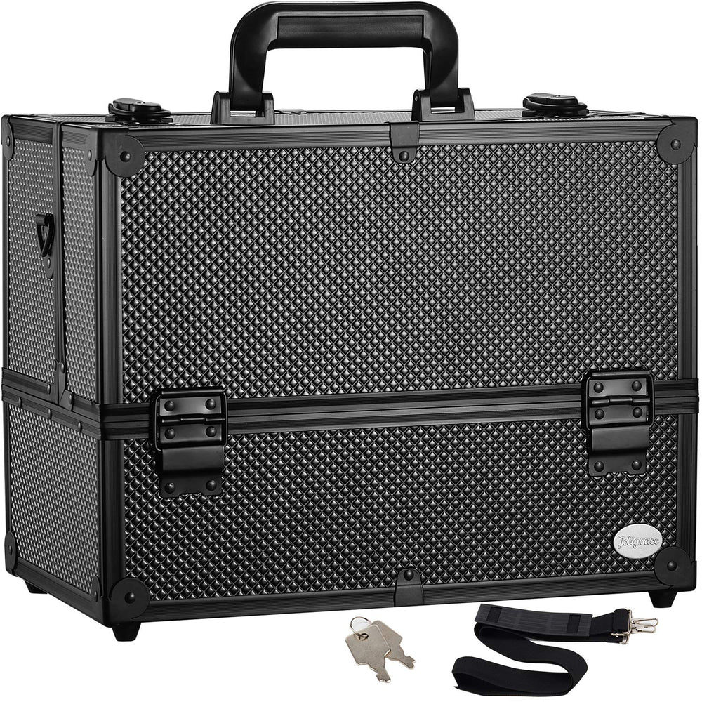Joligrace makeup train case front view for organized, on-the-go cosmetics storage.