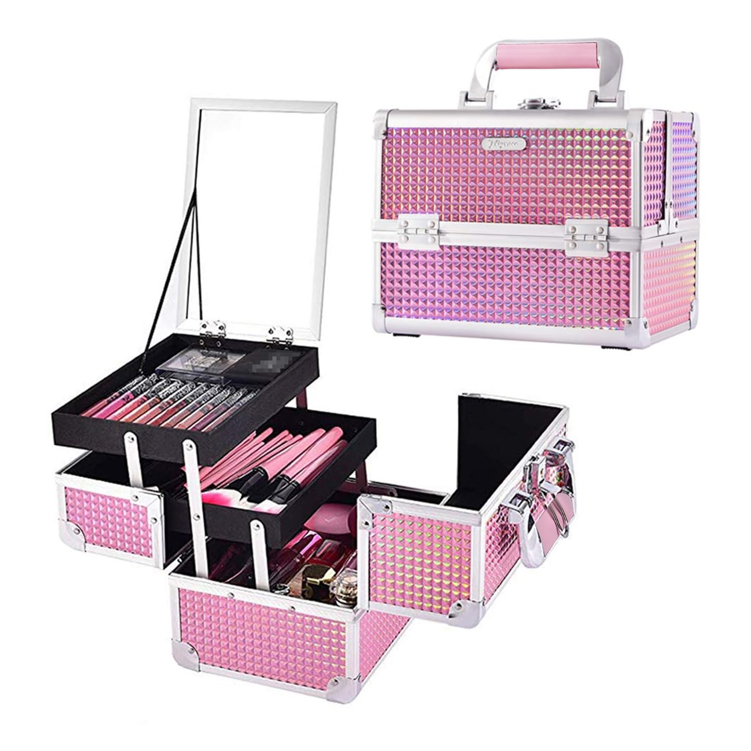 Joligrace Mermaid Pink makeup box front view for travel organization