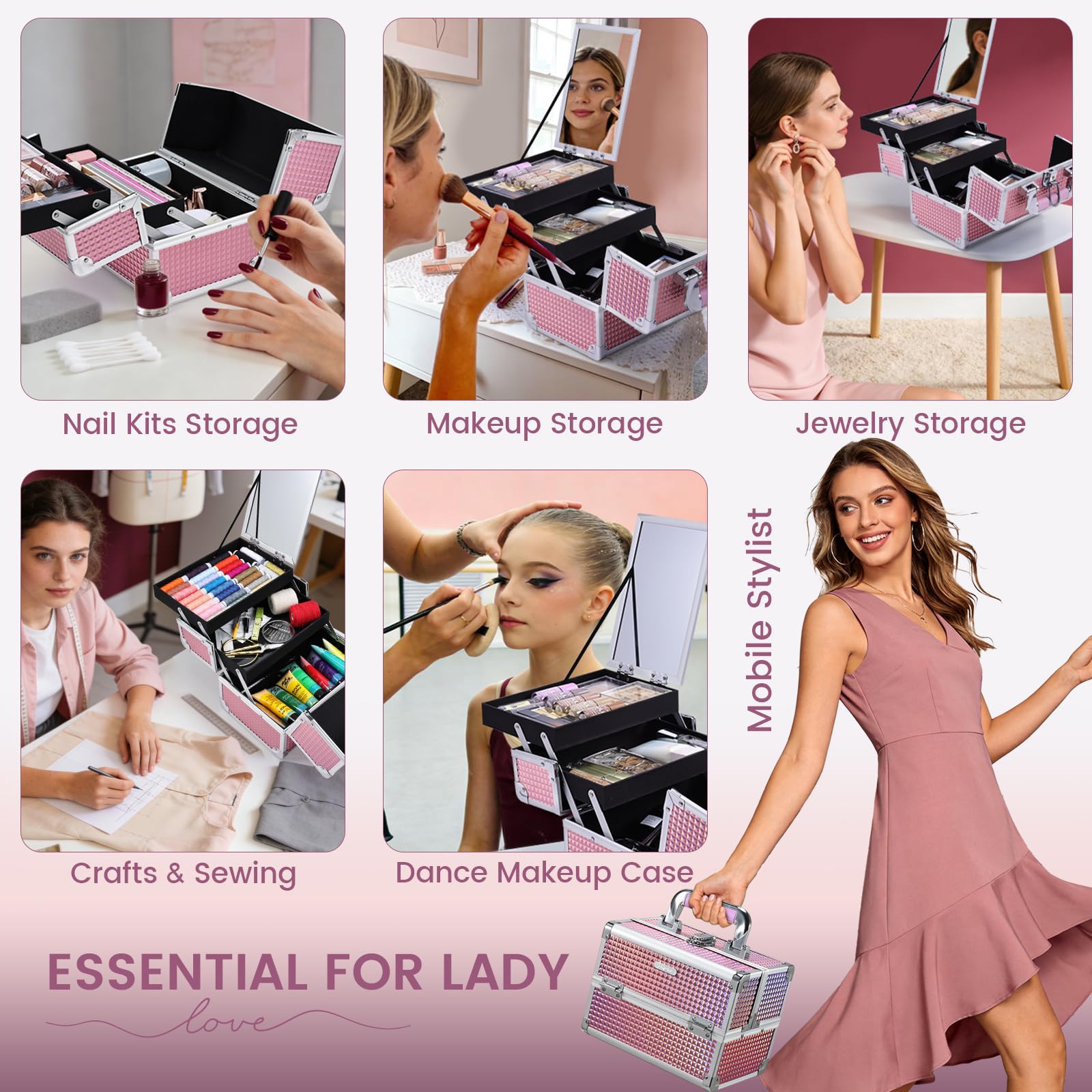Joligrace Mermaid Pink waterproof surface protects cosmetics on outings