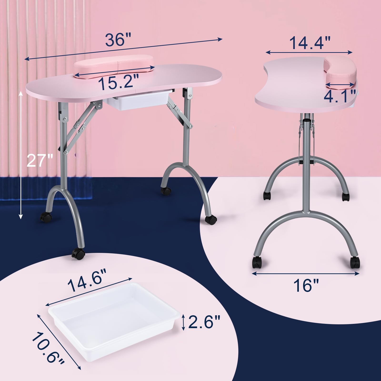 Joligrace pink manicure desk blends style with professional function.