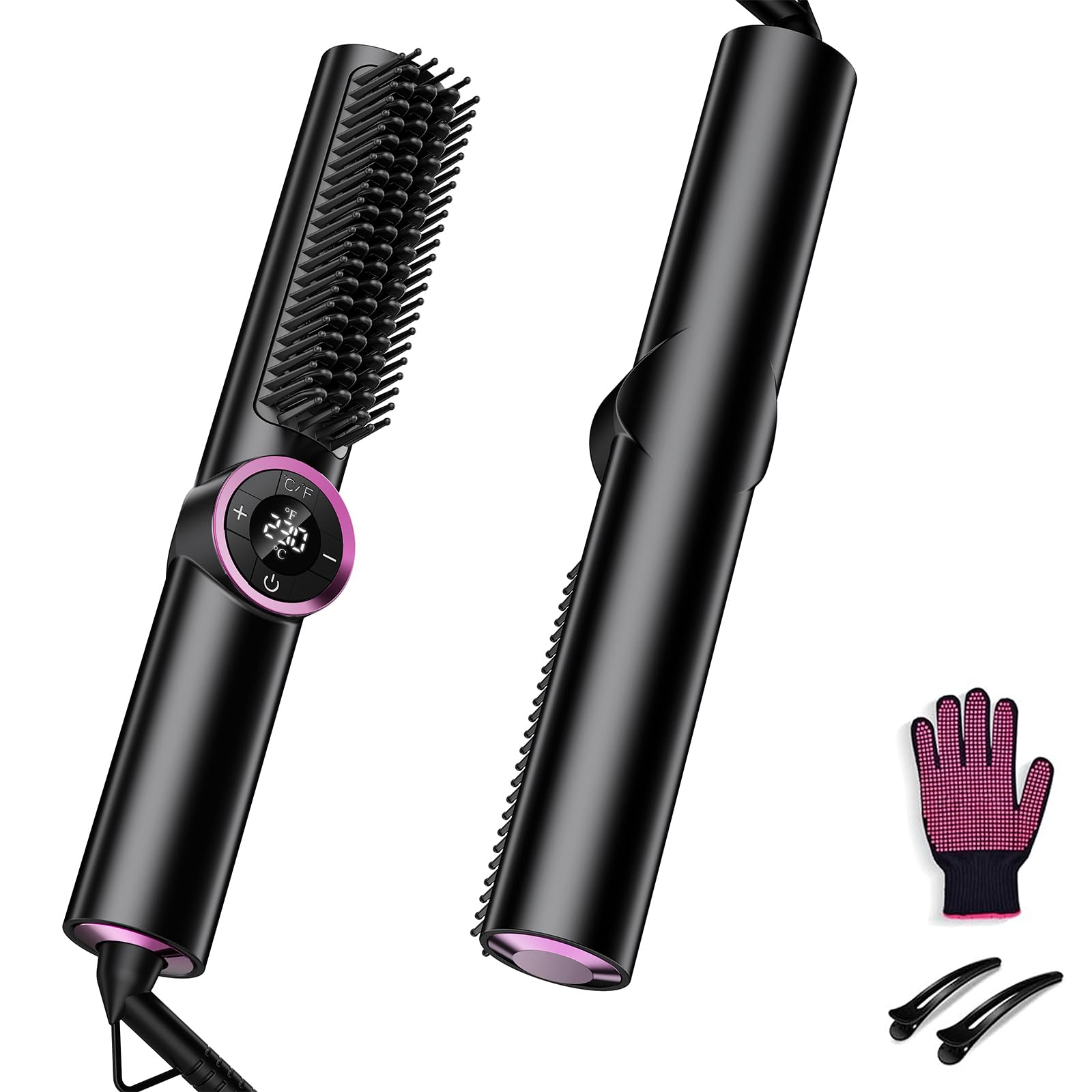 JolinKoin Hair Straightener Brush angled view for fast, frizz-free styling.