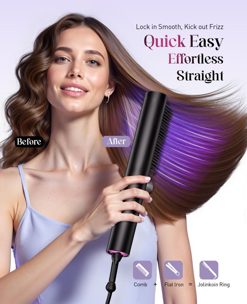 JolinKoin Hair Straightener Brush ceramic teeth help lock in moisture.