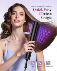 JolinKoin Hair Straightener Brush ceramic teeth help lock in moisture.