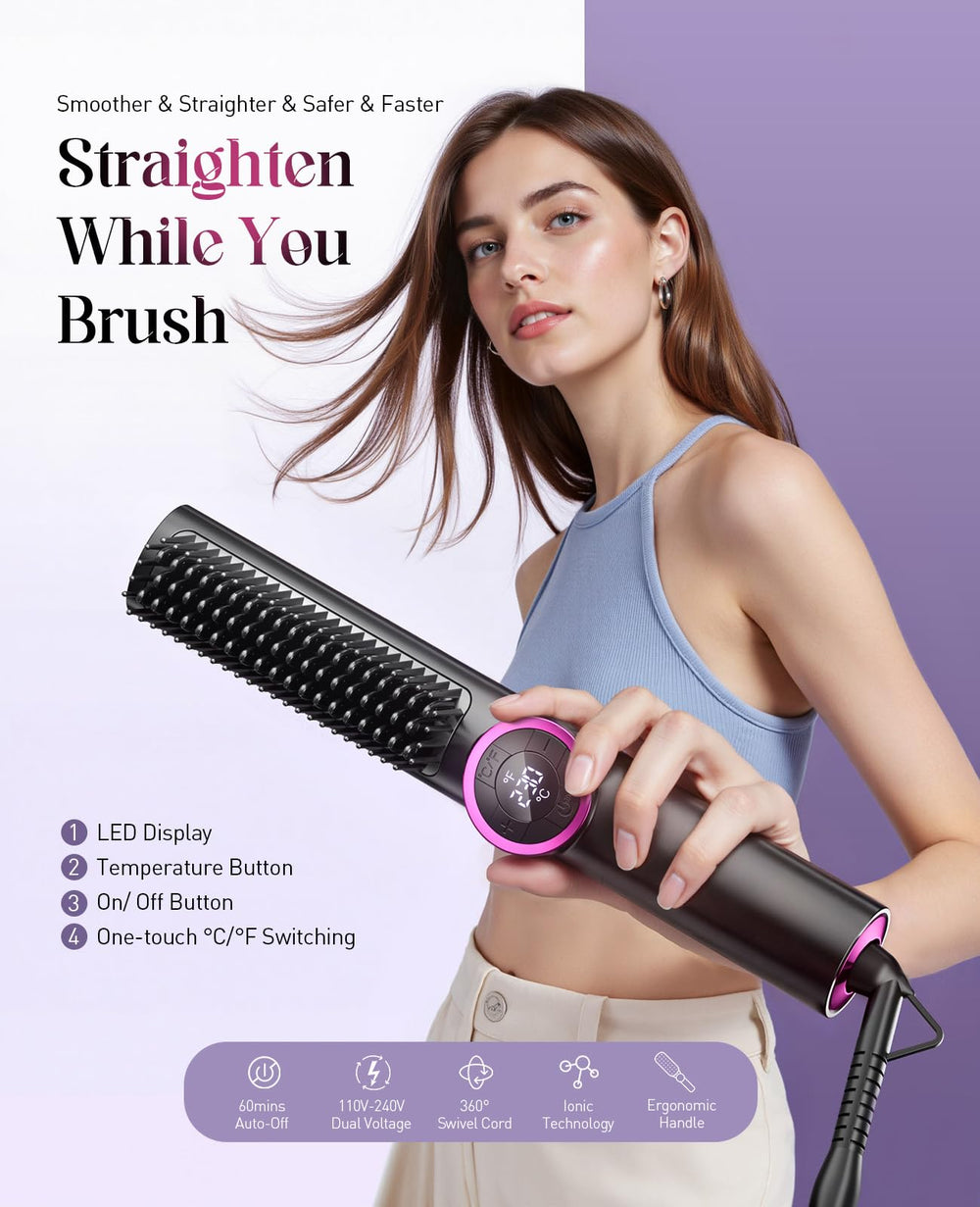 JolinKoin Hair Straightener Brush with LED display shows precise temperature control.