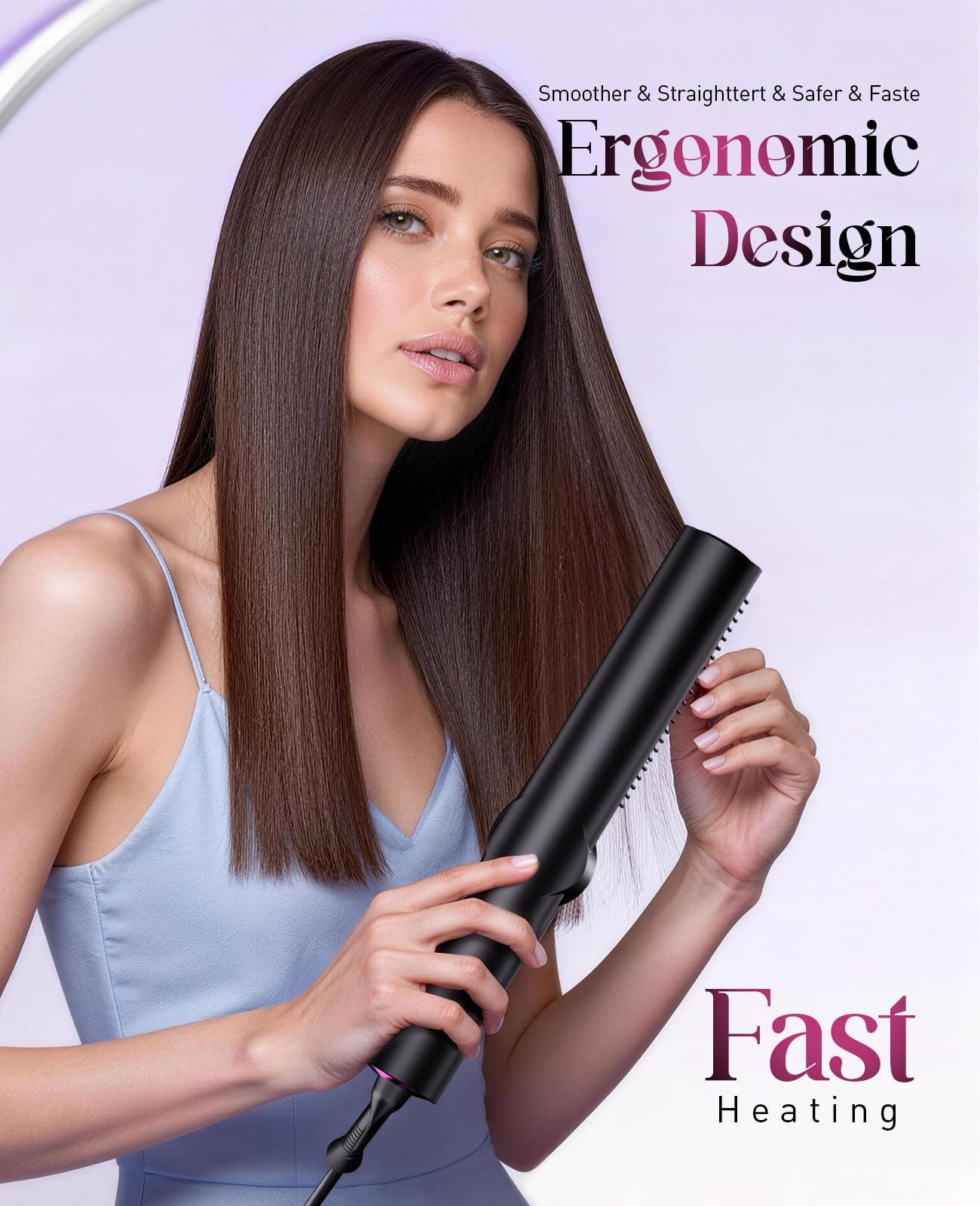 JolinKoin Hair Straightener Brush 15 temperature settings with clear LED display.