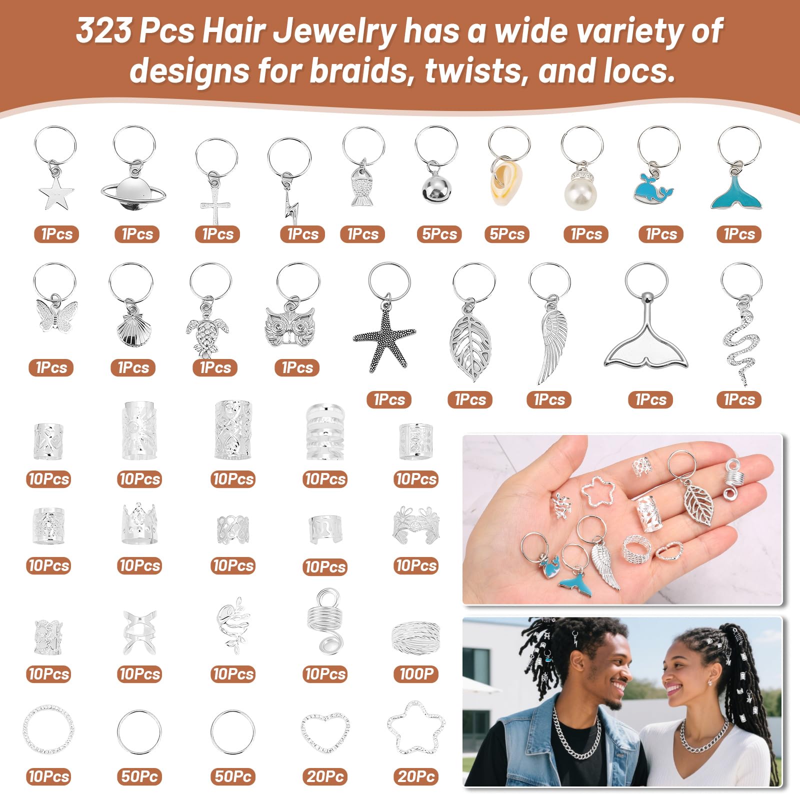 Anillos para trenzas Jollidecor plateados, fáciles de colocar y combinar.