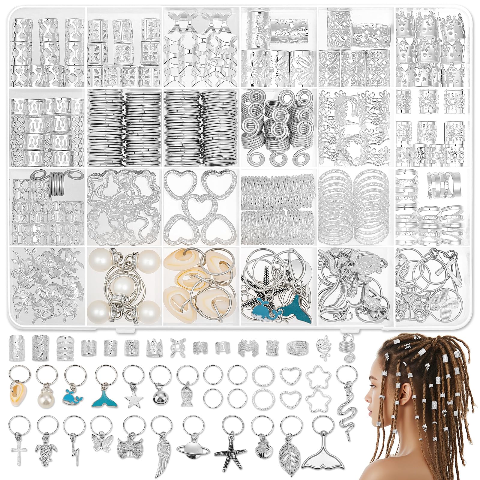Pulseras para trenzas Jollidecor plateadas, añade estilo duradero a cada peinado.
