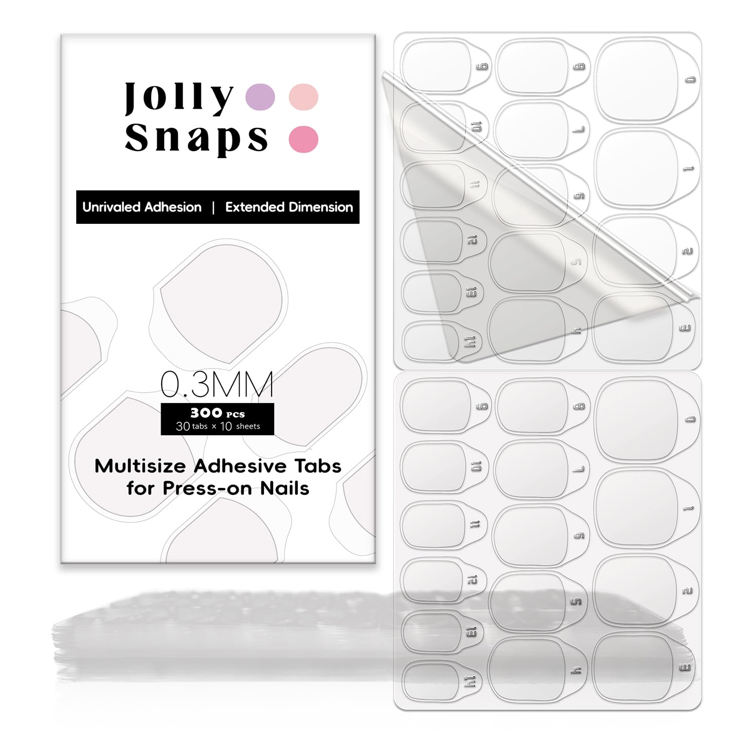 Jolly Snaps: pegatinas para uñas, paquete de 300 piezas para fijación duradera.