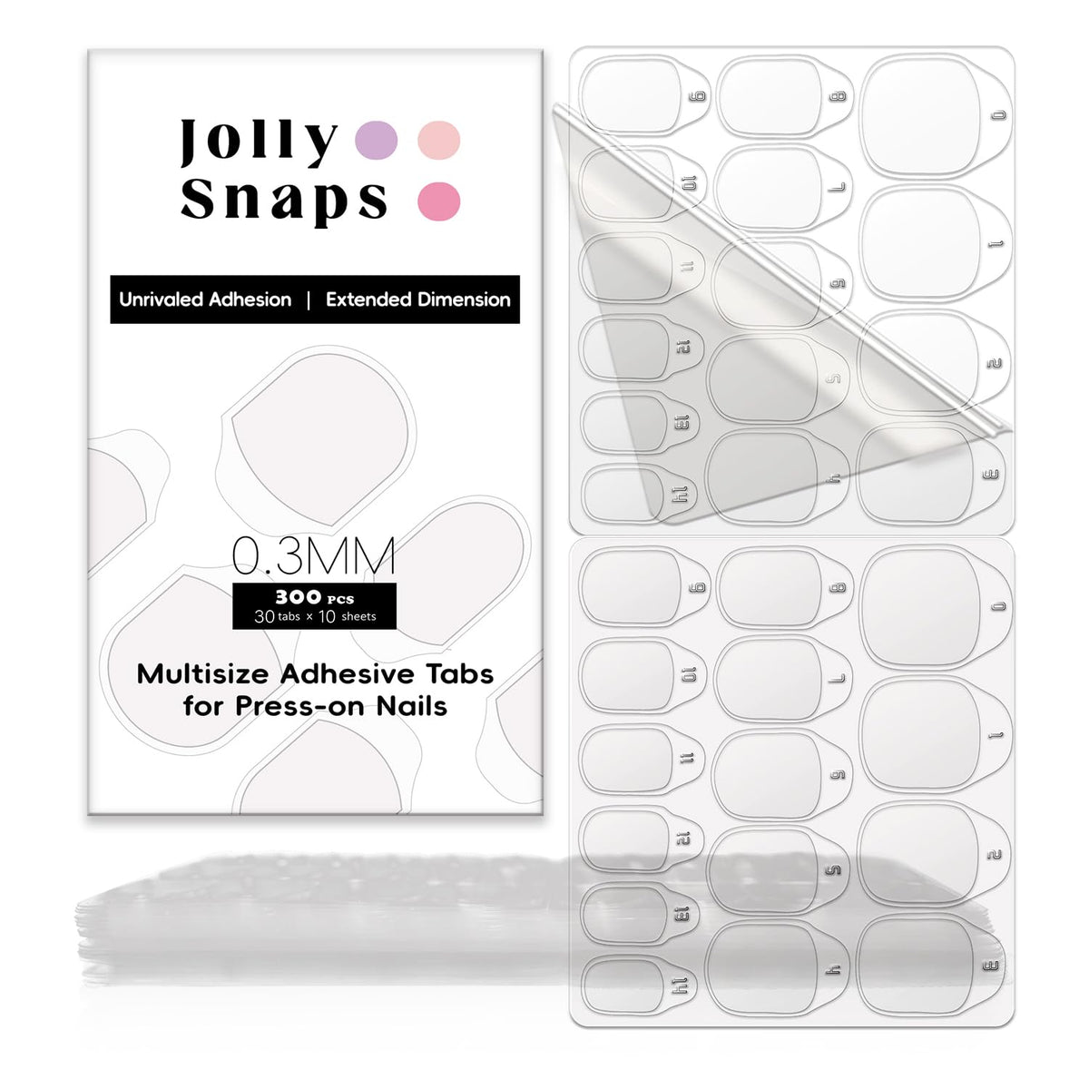 Jolly Snaps: pegatinas para uñas, paquete de 300 piezas para fijación duradera.