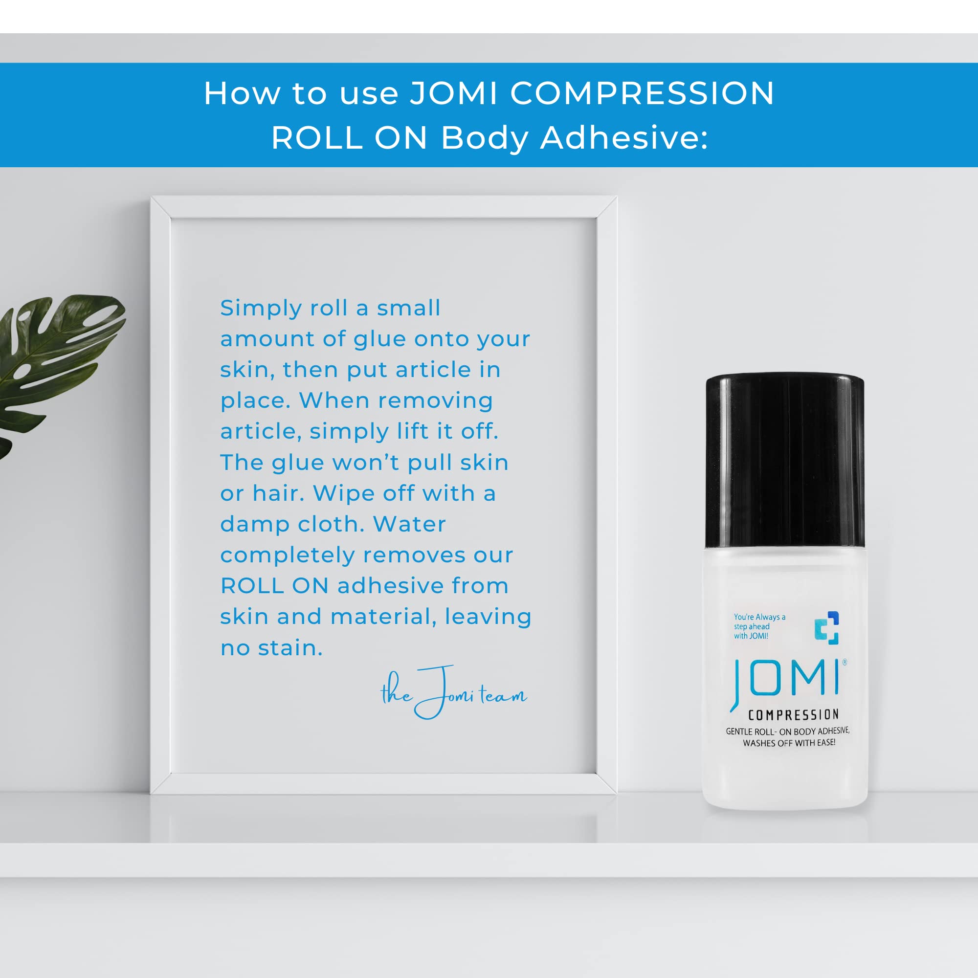JOMI COMPRESSION Premium Roll-On Body Glue on wig demonstrates secure hairpiece adhesion.