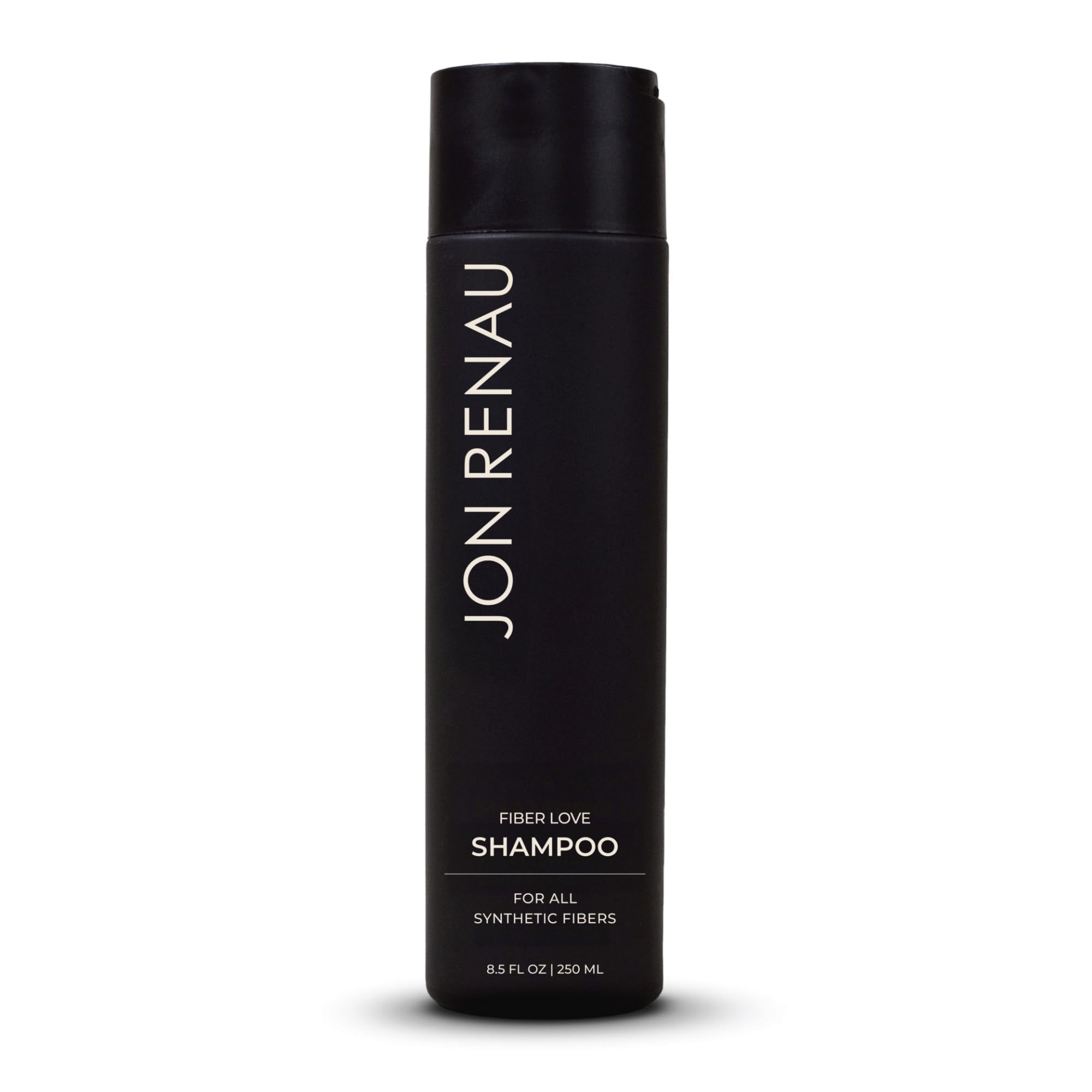Champú Fiber Love de Jon Renau en botella para pelucas sintéticas, limpieza suave.