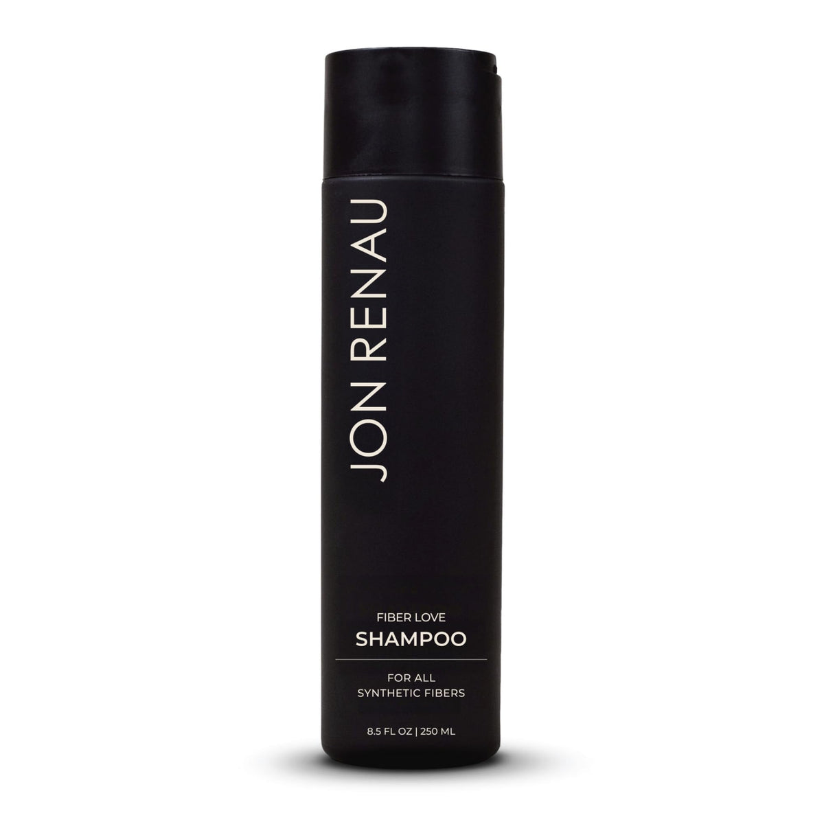 Champú Fiber Love de Jon Renau en botella para pelucas sintéticas, limpieza suave.