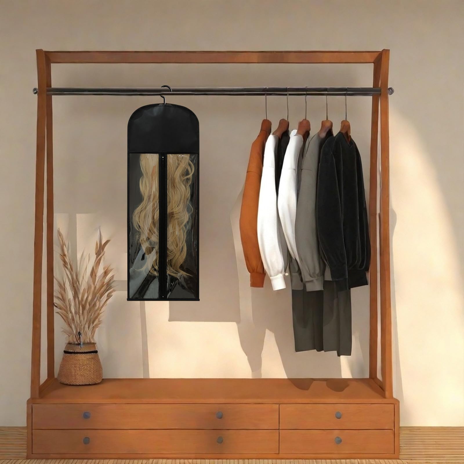 Jonley breathable fabric reduces moisture buildup when storing multiple wigs.