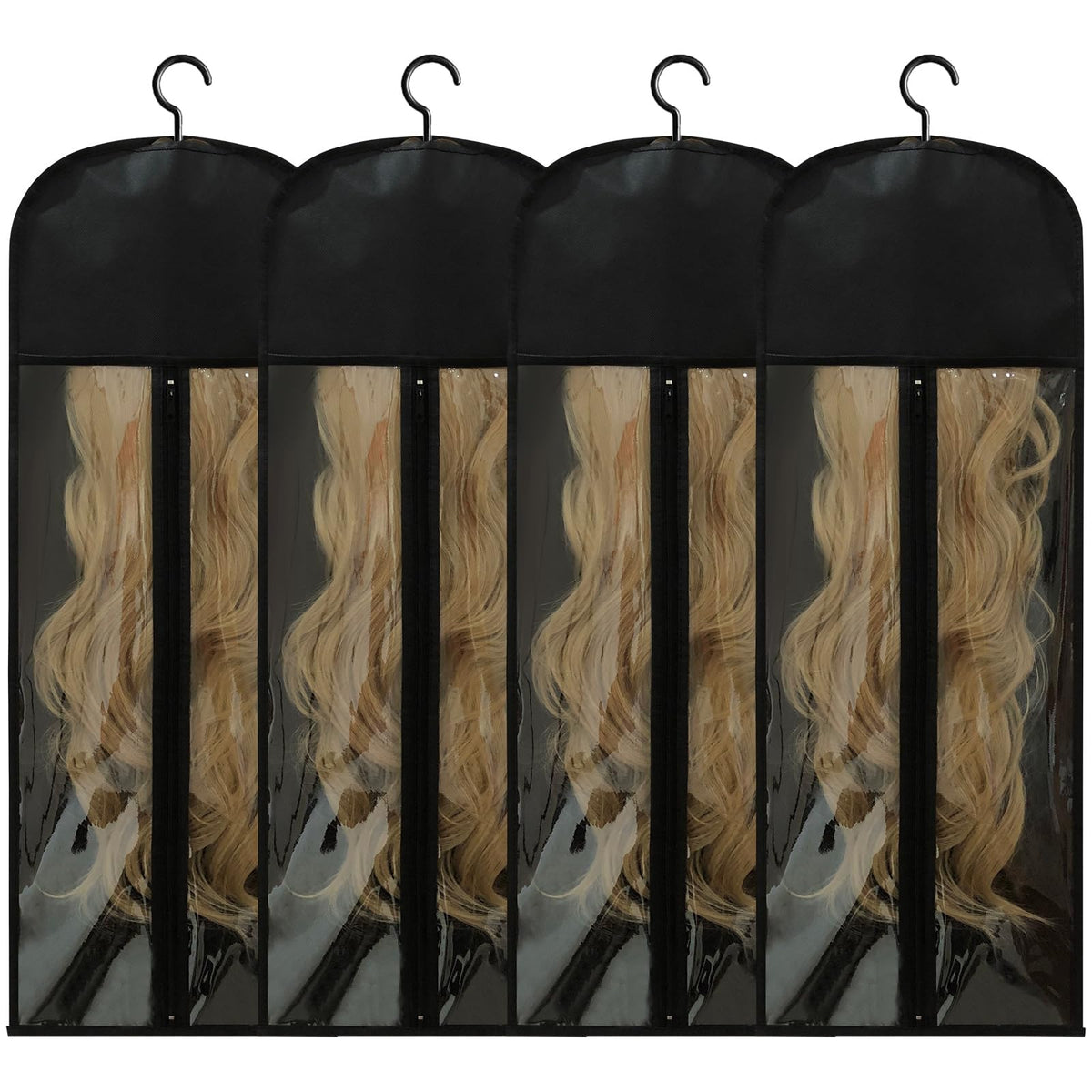 Jonley wig storage bag with hanger and transparent window for easy selection.