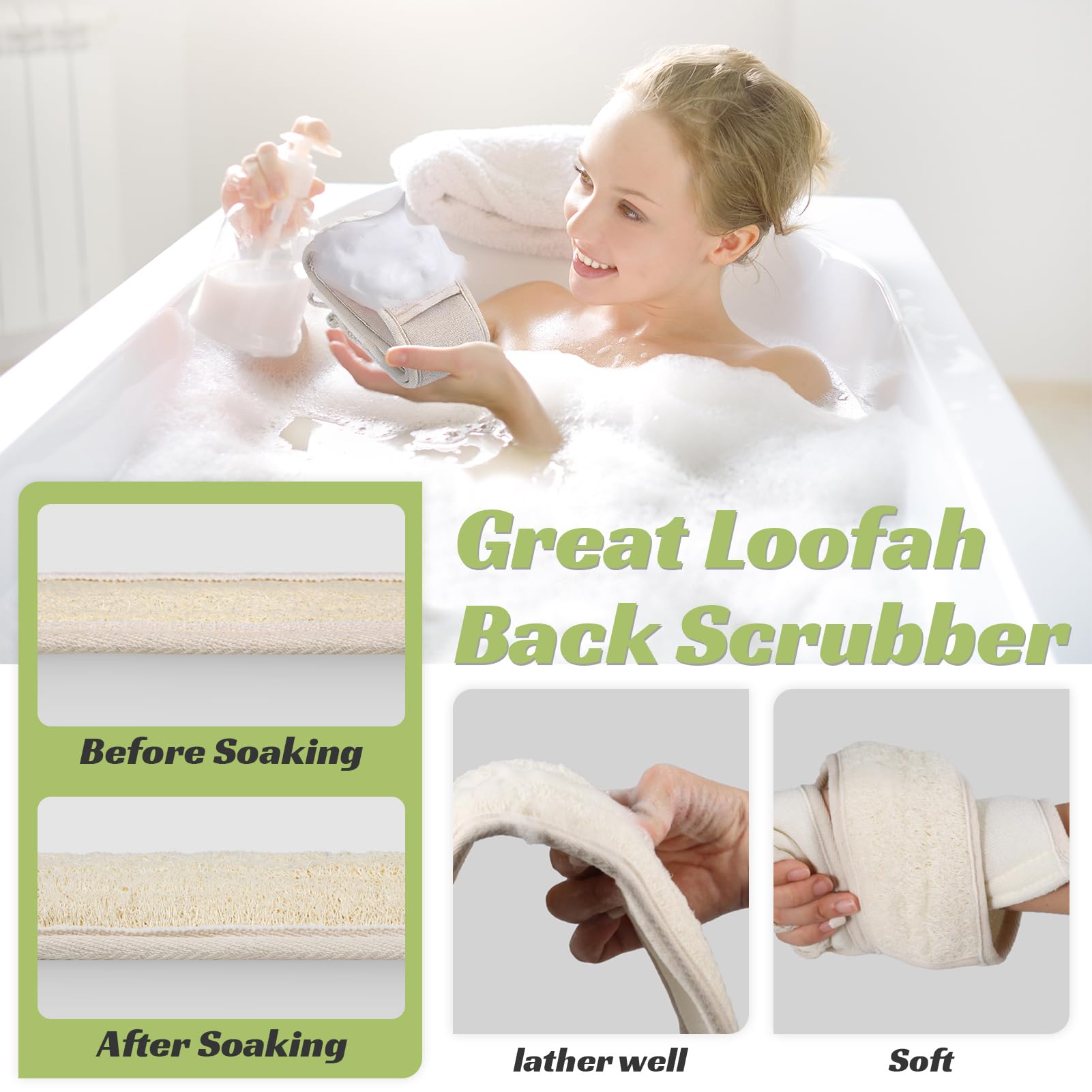 Jopplim soak-and-scrub usage demonstrates easy back cleansing routine.