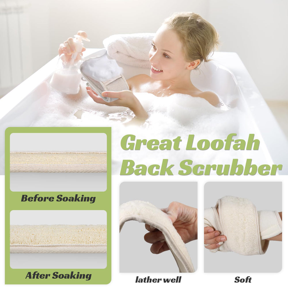 Jopplim soak-and-scrub usage demonstrates easy back cleansing routine.