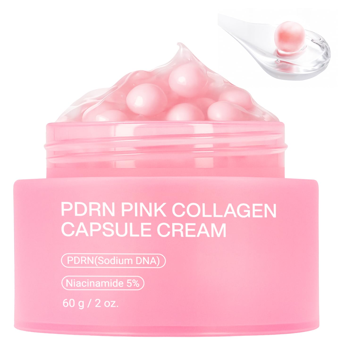 Jorceray PDRN rosado: cápsulas rosadas y gel ligero para hidratación personalizable.