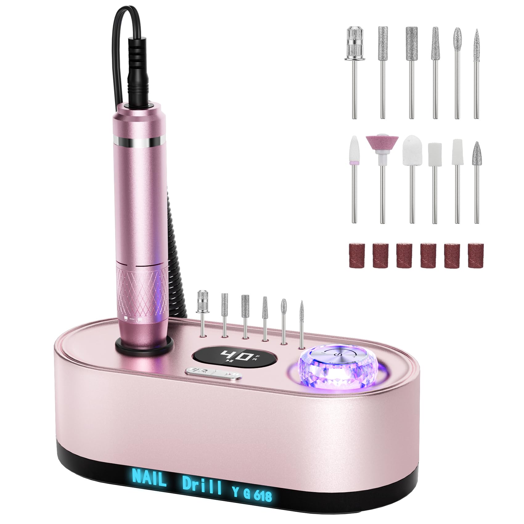 JOSGLOI 40000RPM nail drill with LCD display for precise speed control.