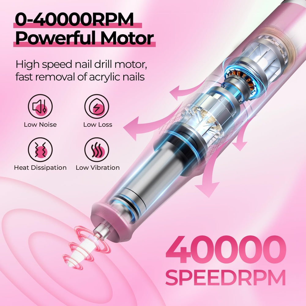 JOSGLOI nail drill LCD panel closeup shows precise speed and mode.