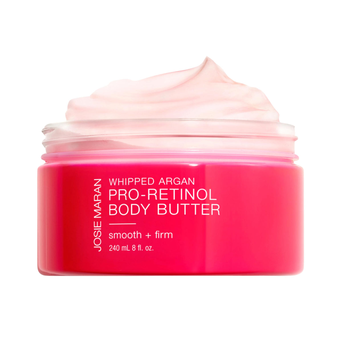 Josie Maran Whipped Argan Pro-Retinol Body Butter jar close-up showing velvety texture for dry skin