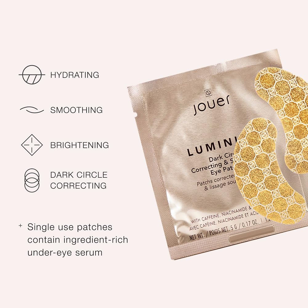 Jouer Luminize eye patch application shows easy at-home treatment for puffiness.