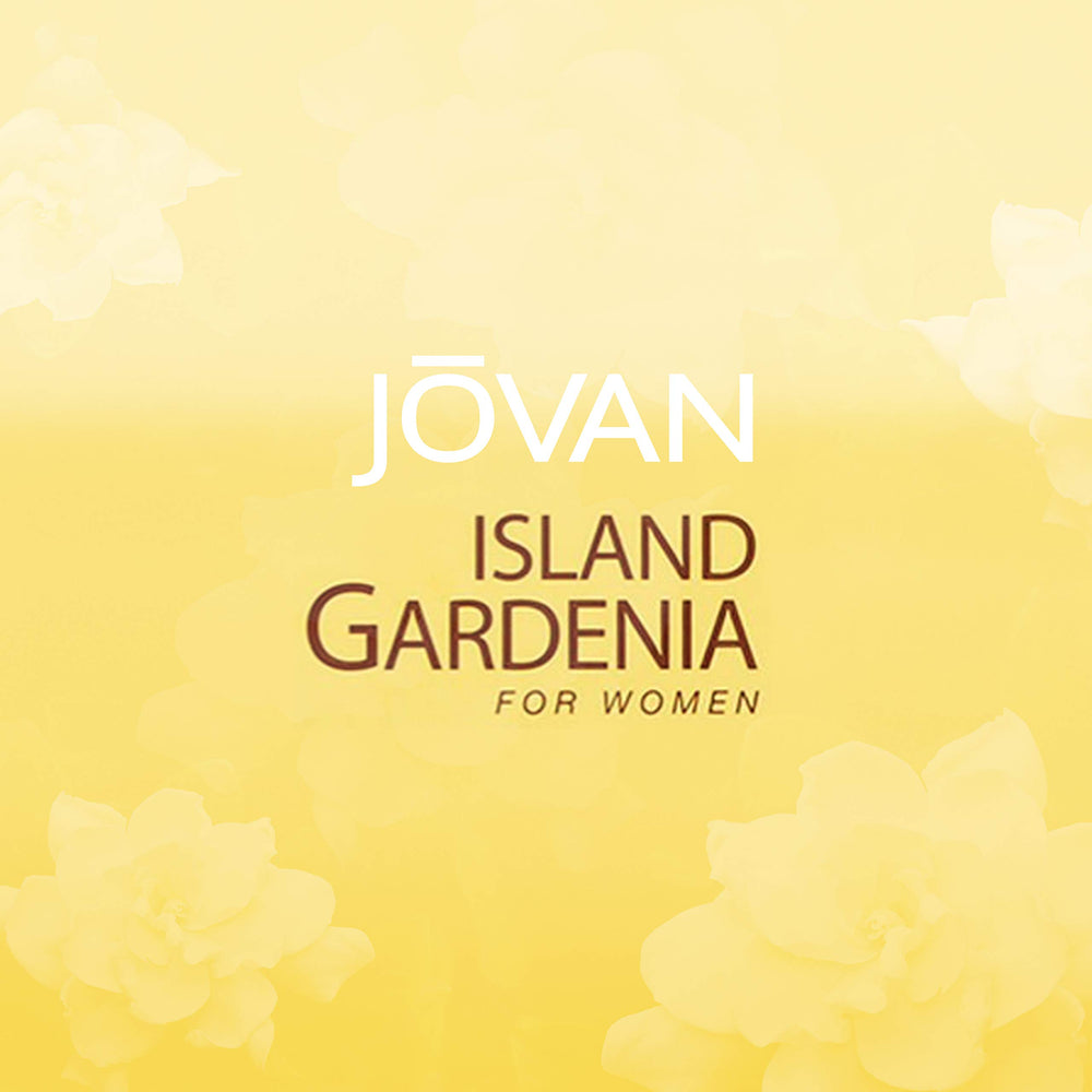 Gift-ready packaging for Jovan Island Gardenia with vegan formula.