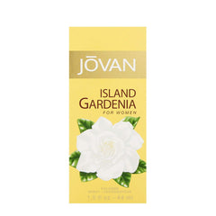 Jovan Island Gardenia bottle highlighting neroli top note for a refreshing aura.