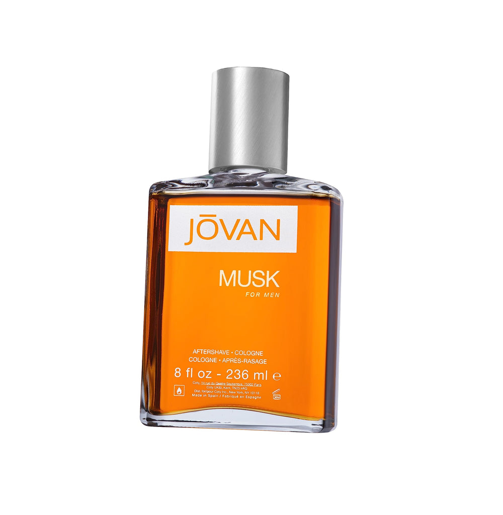 Jovan Musk for Men aftershave bottle front view showing bold packaging and scent promise