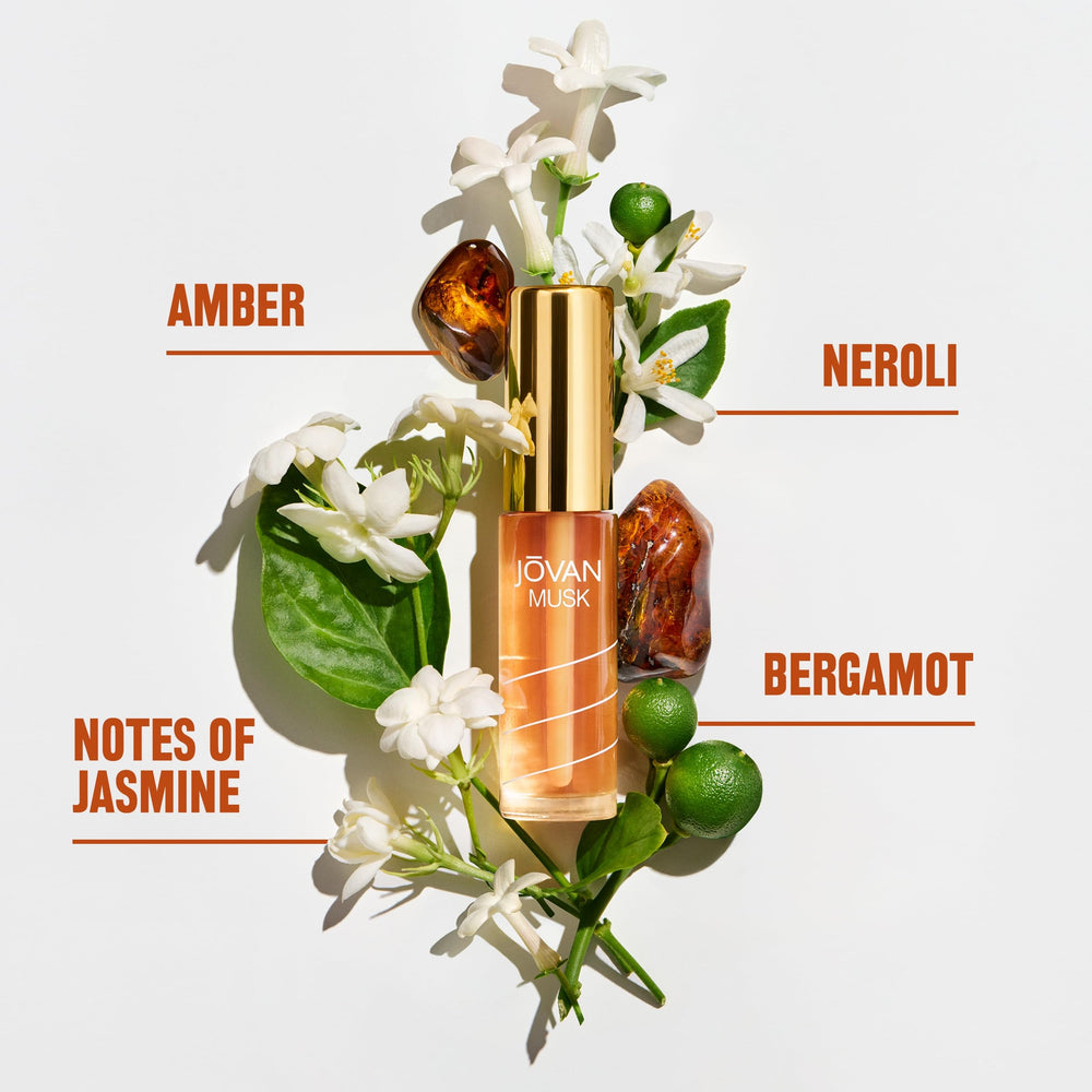 Jovan Musk for Women cap close-up shows a sleek, travel-friendly bottle for on-the-go touch-ups