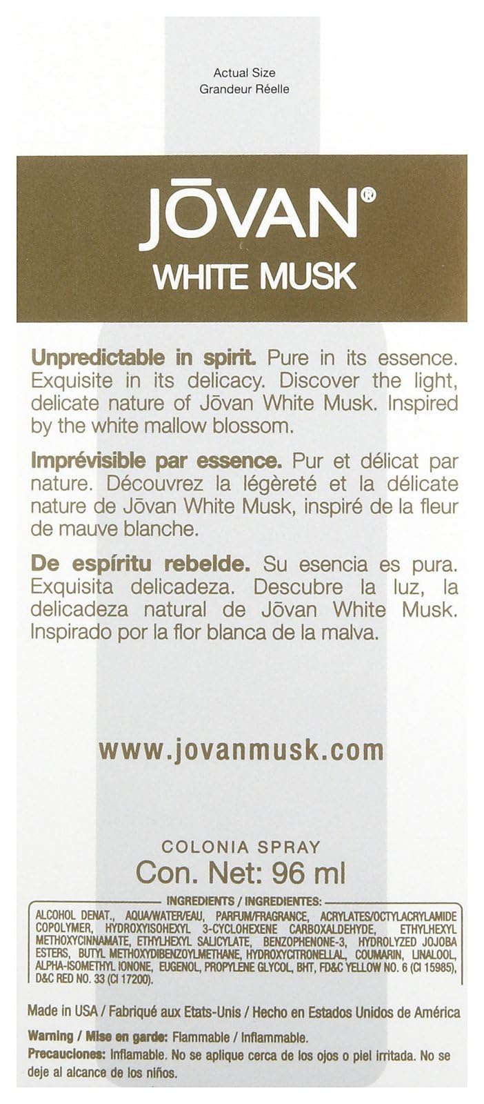 Jovan White Musk cap detail, premium packaging.