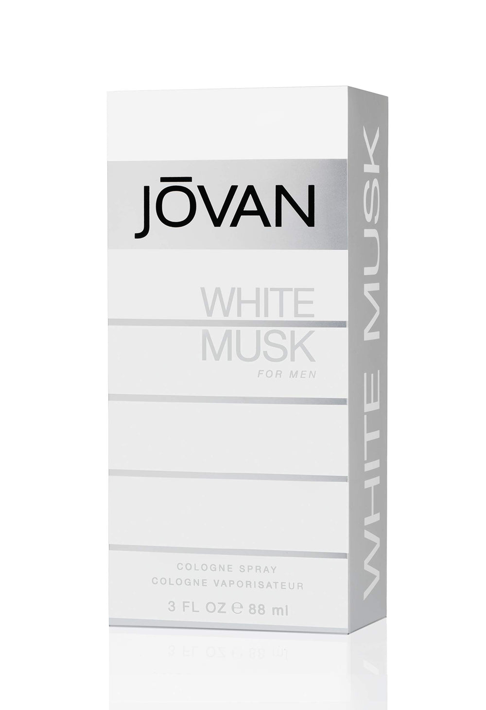 Close-up of Jovan White Musk cap and bottle detail, timeless masculine design.