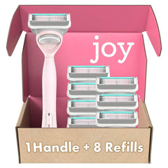 JOY razor handle in pink with a non-slip grip for precise shaving