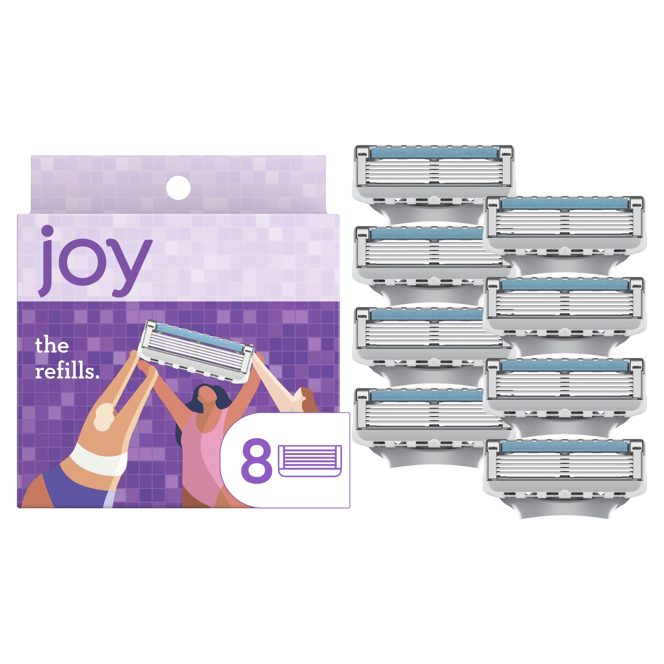JOY women razor refills in purple packaging for close, comfortable shaves.