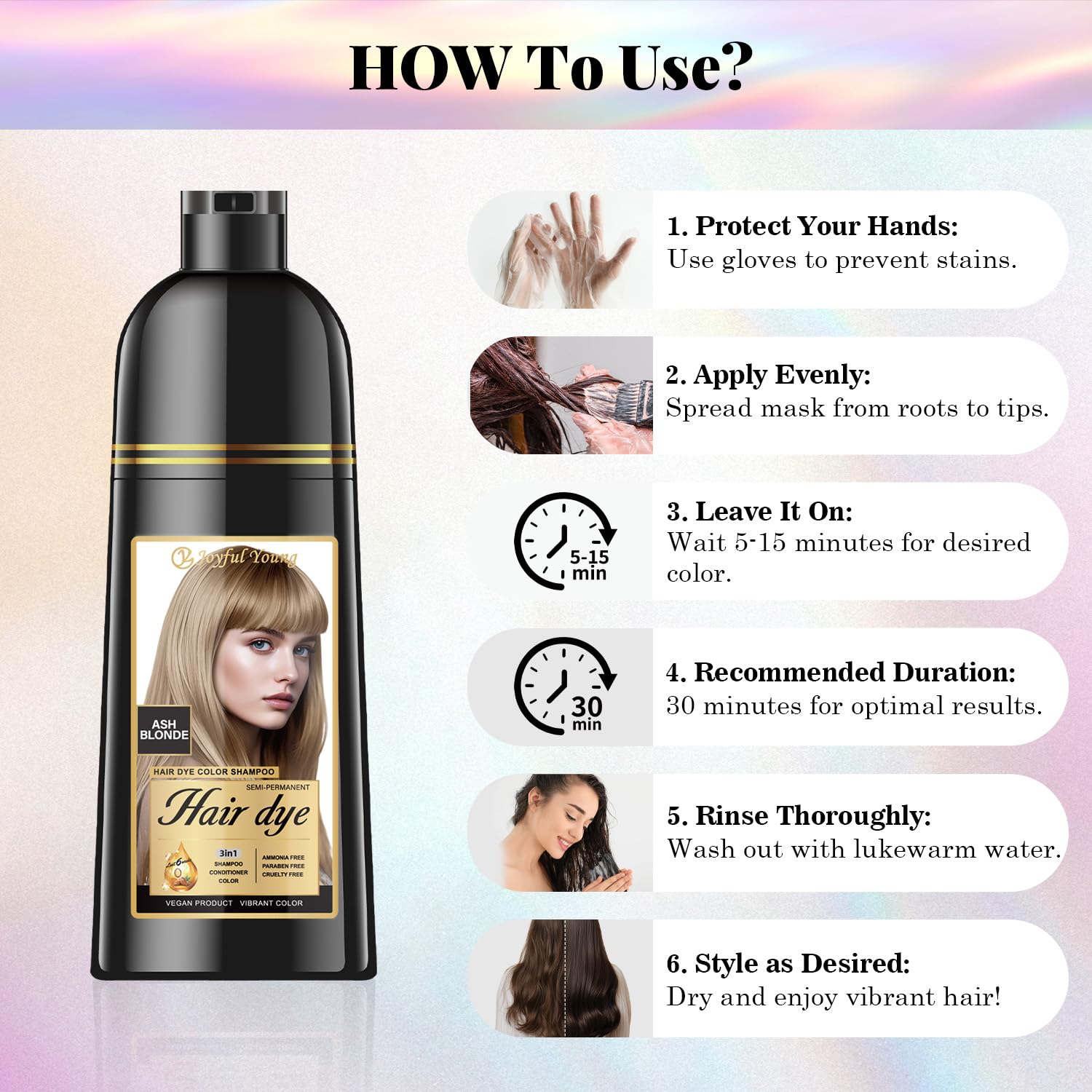 Joyful Young 3-in-1 shampoo cleanses colors and conditions at home