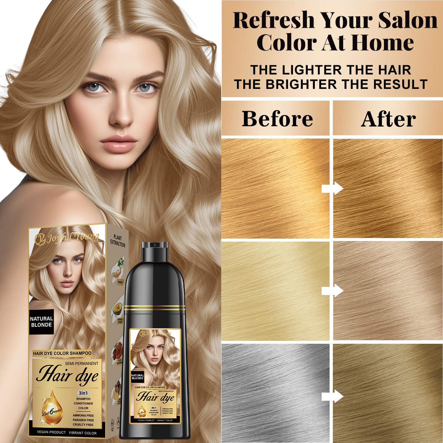 Joyful Young vegan, ammonia-free formula implies gentle at-home color result.