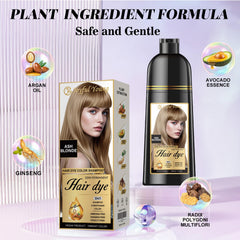 Joyful Young ash blonde color depositing shampoo in action for gray blending